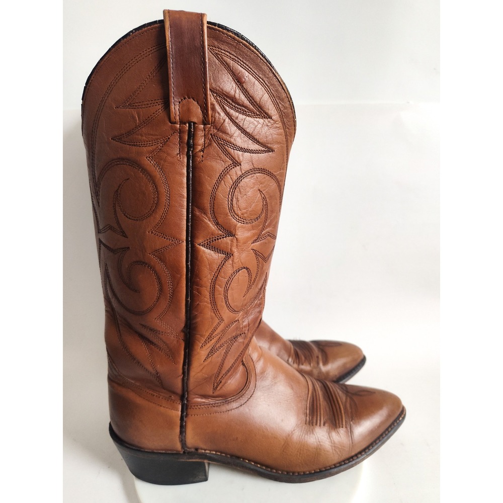 Vintage Acme Cowboy Boots 8 D Brown Leather Western Stitched Made in USA 6T04
